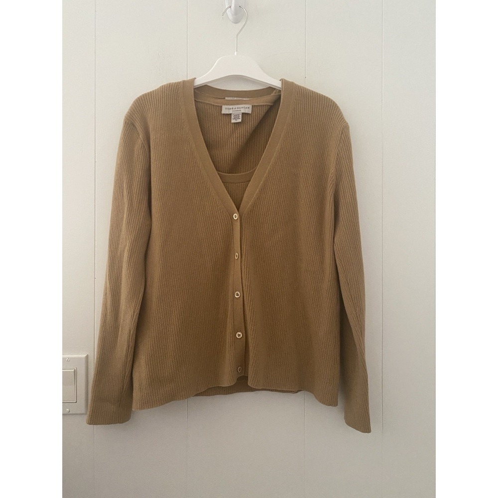 Todd & Duncan Cashmere 2-Piece Twinset (Cardigan L & Tank XL) Luxury $600
